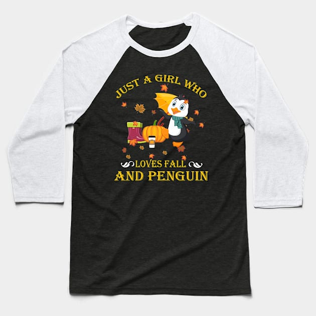 Just A Girl Who Loves Fall & Penguin Funny Thanksgiving Gift Baseball T-Shirt by LiFilimon